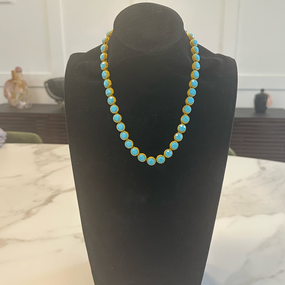 TOVA - Opaque Turquoise Crystal & Mustard Yellow Coated Enamel Necklace - Picture 5 of 15
